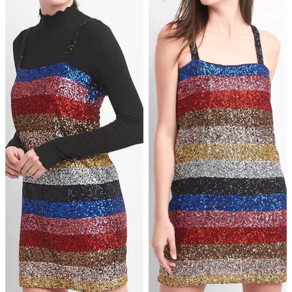 NWT Gap Crazy Stripe Sleeveless Sequin Dress - Picture 1 of 8